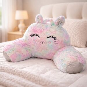 Mainstays Pastel Bunny Bedrest Pillow | Rainbow Plush Backrest Cushion 34"